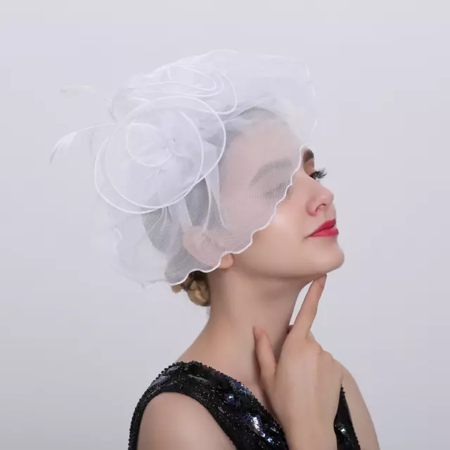 Women Mesh Feather Hat Wedding Cocktail Tea Party Hair Clip Fascinators Headband