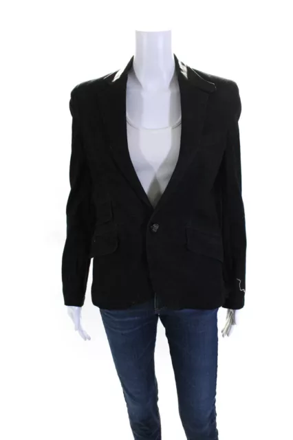 Ralph Lauren Black Label Womens Denim Leather Trim Blazer Jacket Black Size 4