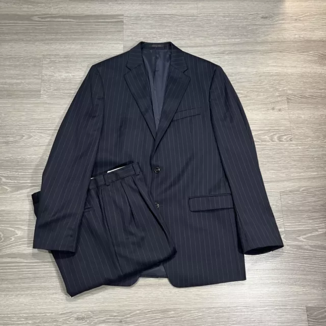 Lauren Ralph Lauren Suit Men 42L Blue Pinstripe Wool Modern Fit 2 Piece VTG Y2K