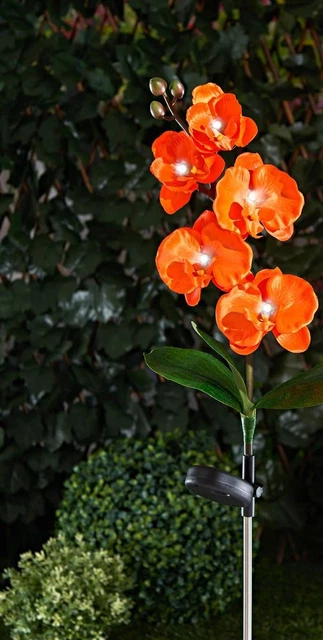 SOLAR GARTEN STECKER "Orchidee" orange, 75 cm hoch, Blumen Beet Deko