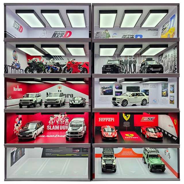 Harilla 1/64 Auto Vitrine Mit Parkplatz-Szene - Beleuchtete Displaybox Für Modellautos