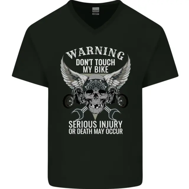 Warning Don Touch My Bike Biker Motorcycle Mens V-Neck Cotton T-Shirt