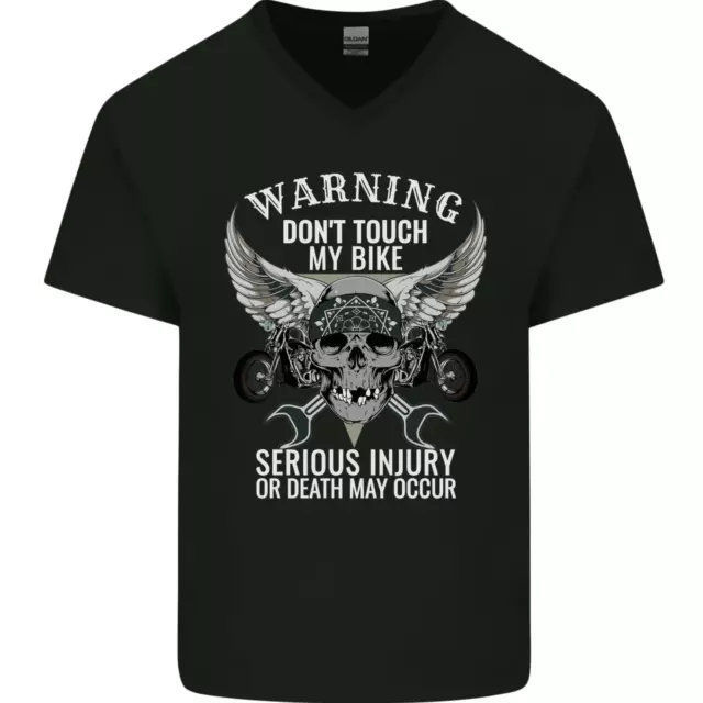 Warning Don Touch My Bike Biker Motorcycle Mens V-Neck Cotton T-Shirt