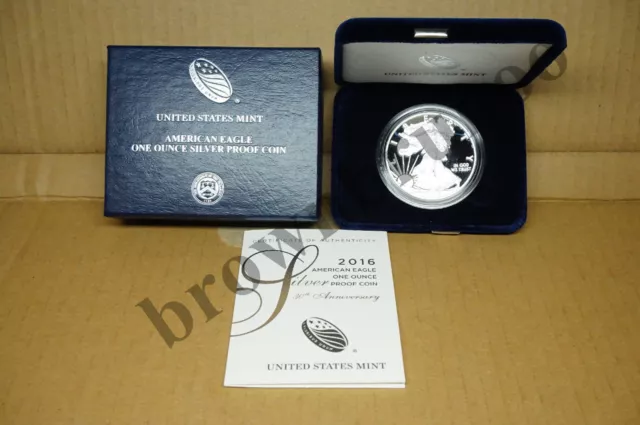 2016 W American Eagle SILVER PROOF 1 oz 30th Anniversary Edged Lettering BOX COA