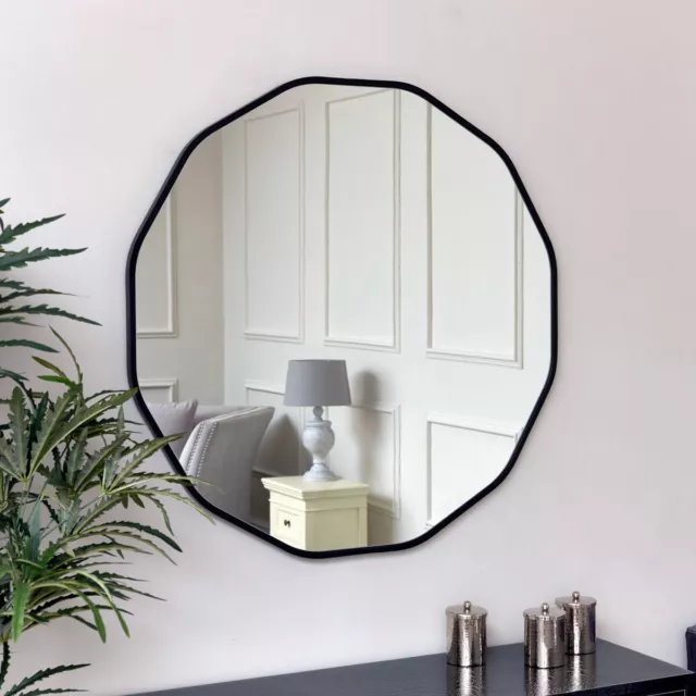 Large Round Black Scalloped Wall Mirror art deco retro modern luxe glamorous