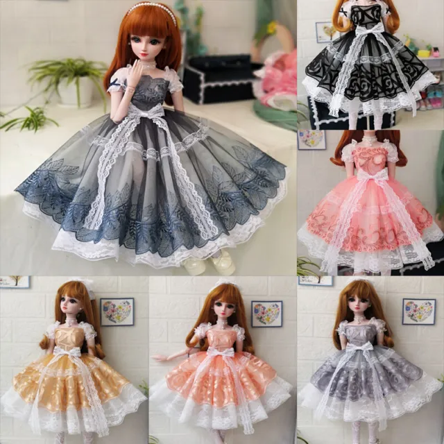 1/3 BJD Doll Outfit Clothes Lolita Lace Full Dress Black/Champagne/Gray Rose
