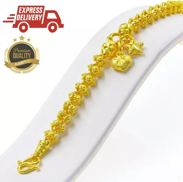 24K 22K Bracelet THAI BAHT Gold Thai 23K Baht Jewelry Yellow Women Plated Heart