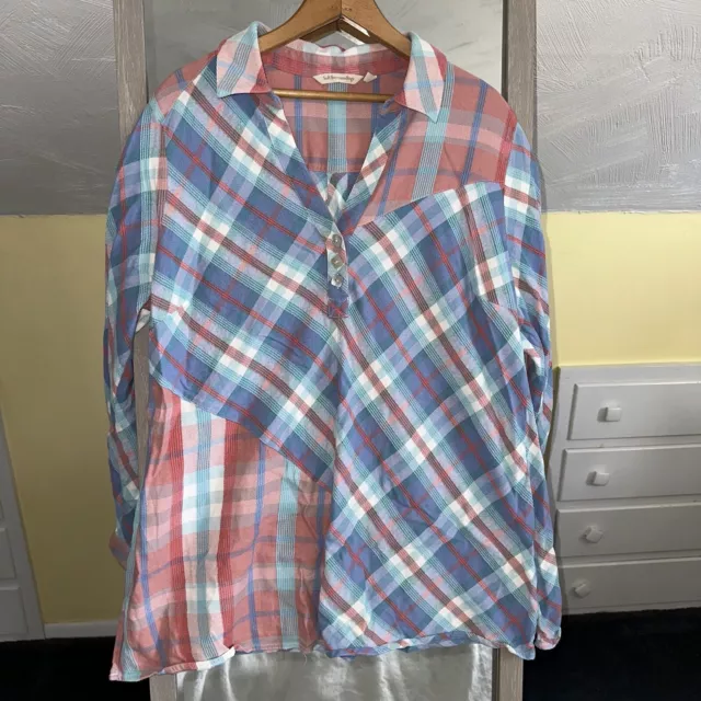 Soft Surroundings Womens LA Pass Multi Plaid Pink Blue Textured Tunic Blouse 1X