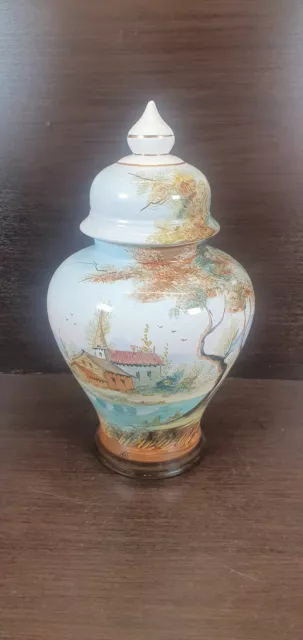 Large Ceramic Floral Hand Painted Ginger Jar Lidded Urn Vase Ornament Home Deco