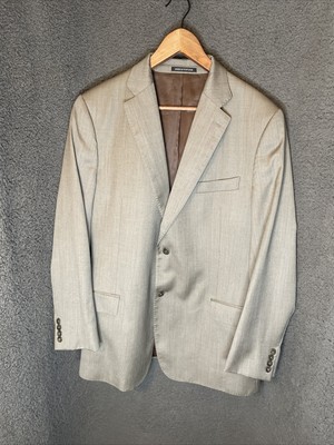 J Hilburn Blazer 45 Beige 100% Wool 2 Button Pockets Jacket Sports Coat Career