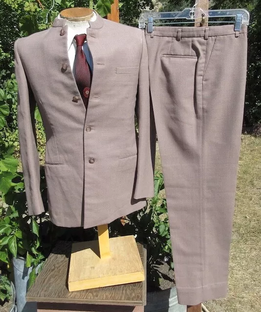 1960s Bespoke 5 Button NEHRU Suit 36R 31x29 - Essential BEATLES w/ Banded Collar