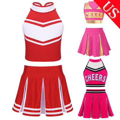 YiZYiF Kids Girls Cheerleading Outfit Sleeveless Top & Pleated Skirt Set Costume