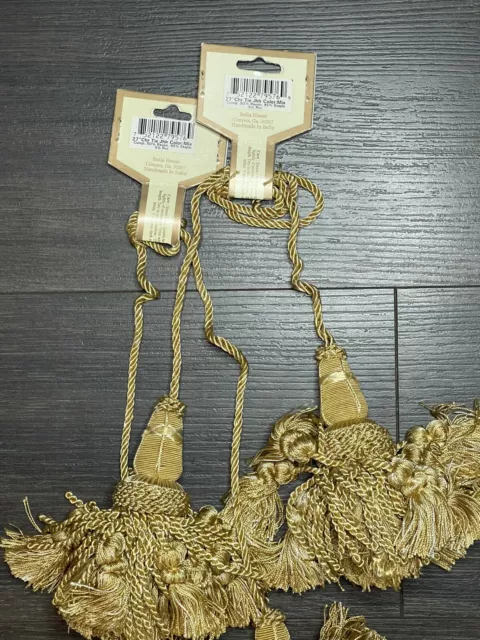 Set of 2 India House Trimmings Large Gold Drapery Curtain Tie Backs Tassels 27”