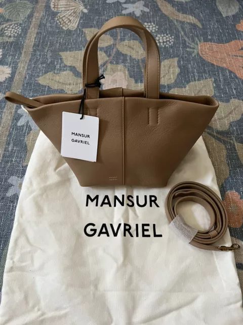 NEW Mansur Gavriel Mini Tulipano Leather Tote Purse, Nocciolo Tan