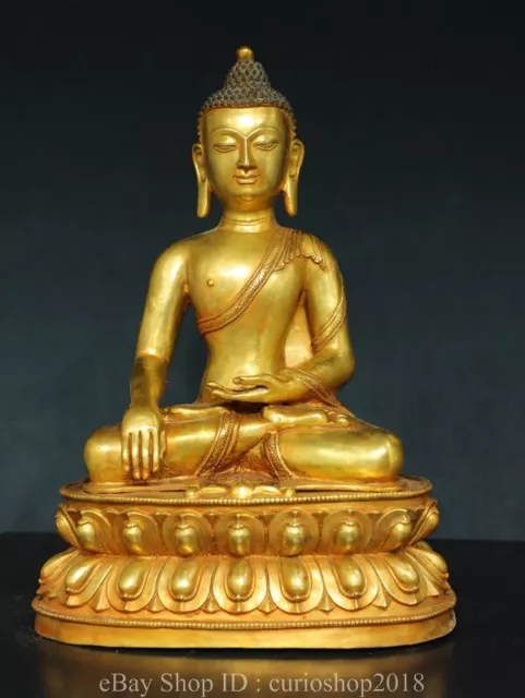 18" Old Chinese Bronze Gilt Buddhism Shakyamuni Amitabha Buddha Statue Sculpture