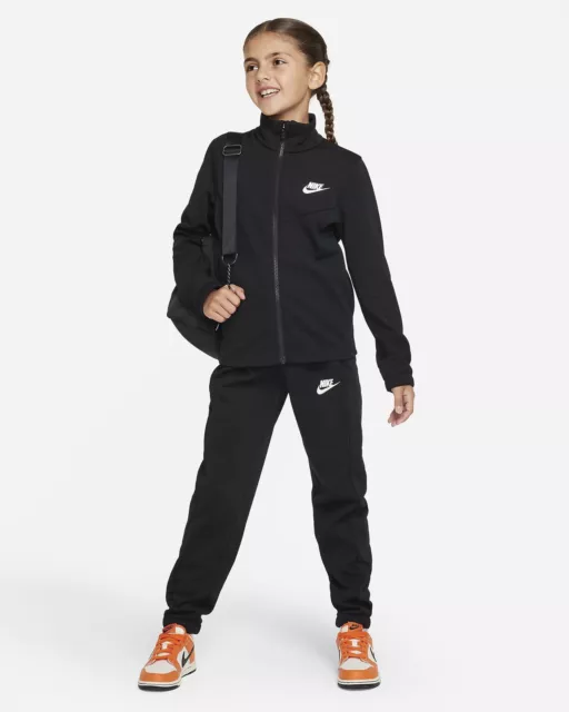 Girls Nike Full Tracksuit Set Top Bottoms Kids Zip Jacket Black Unisex Joggers
