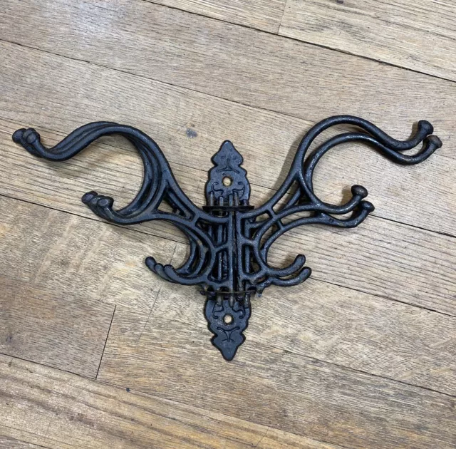 Large Swivel Hook 5 Arms Cast Iron Coat Purse Towel Hanger Antique Style Black
