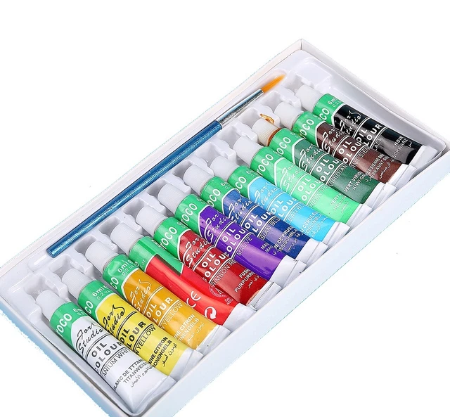 Set 12 Tubi Colori Pittura Ad Olio 12ml + 4 Pennelli + Tavolozza Dipingere dfh