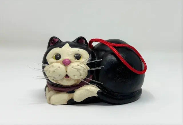 Tuxedo Cat, Kitten Christmas Ornament, Black & White Cat, Resin, 3 3/4" L, NEW