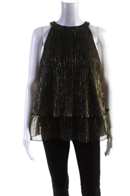 Design History Womens Metallic Sleeveless Tie Back Blouse Top Gold Size M