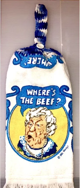 Vintage 1984 Wendy's Where's The Beef? Hand Towel-One of A Kind-Crochet Top