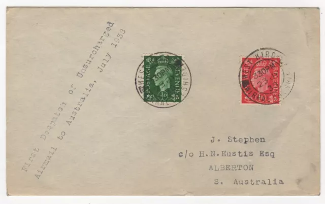 1938 Jul 23rd. Flight Cover. First Despatch of Unsurcharged Airmail to Australia