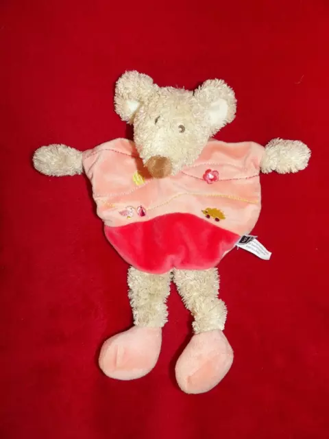 Doudou Plat Tex Baby Souris Beige Rose Orange Canard Fleur