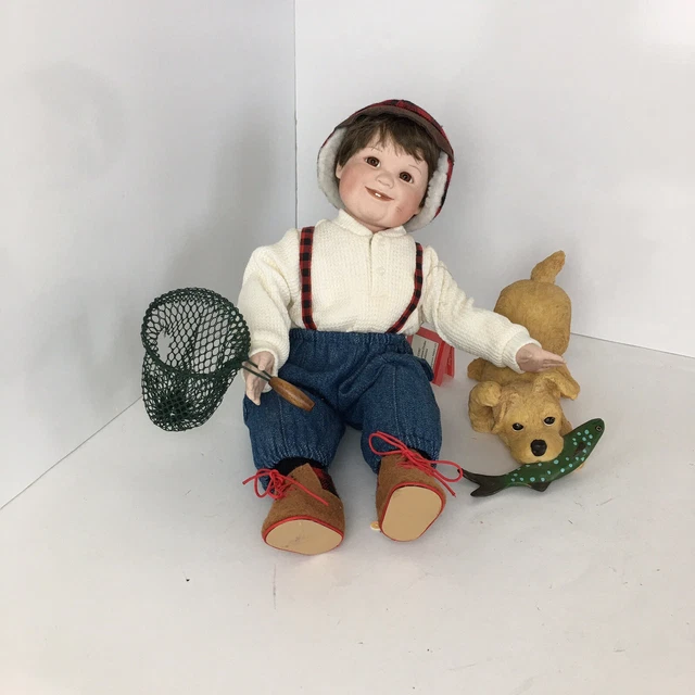 The Ashton Drake Galleries Porcelain Doll, Boy Fishing With Dog