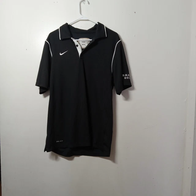Nike Swoosh Badin Golf Mens M Black Short Sleeve Polo T Shirt Tee Top White Trim