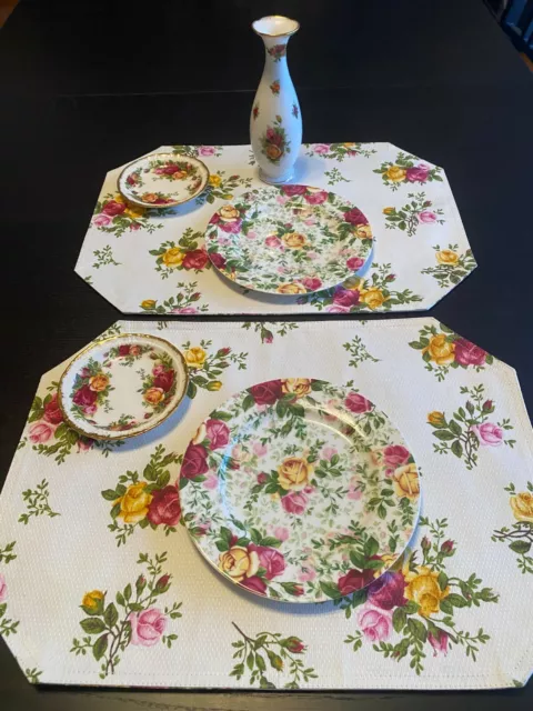 Royal Albert Country Rose Chintz 2 Dessert Plates 2 Small Plates 2 Placemats