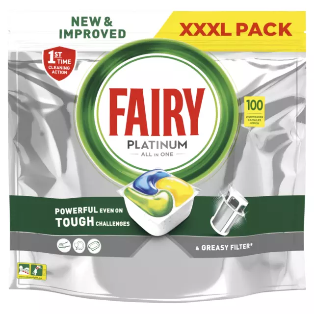 Fairy Platinum Zitrone All In One Geschirrspüler Kapseln, 100 Tabletten