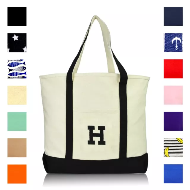 DALIX Initial Tote Bag Personalized Monogram Zippered Top Letter - H