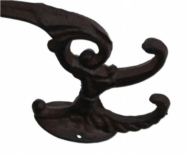 Decorative Coat Hook Victorian Ornate Triple Wall Hooks Rust Brown Cast Iron 7" 2