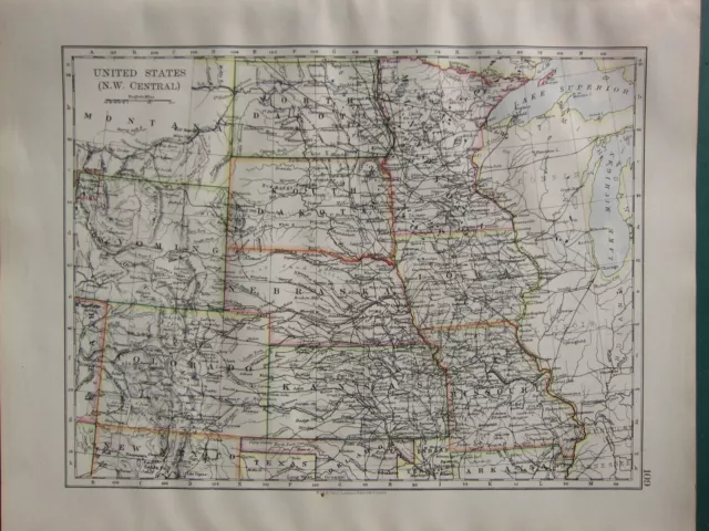 1900 Victorian Map USA Northwest Central Nebraska Iowa Dakota Kansas