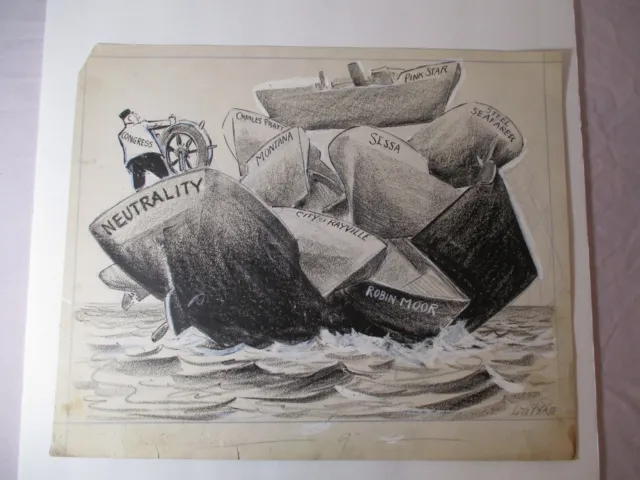 Vintage Original Art LUTE PEASE Political Cartoon CONGRESS Shipwreck SHIPS