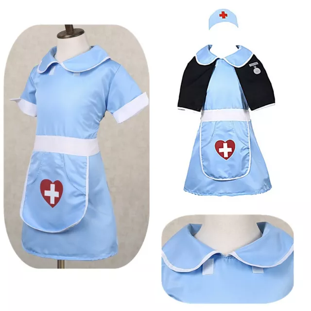 Girls Nurse Fancy Dress Child Uniform Cosplay Costume Dress + Hat + Cape Outfit