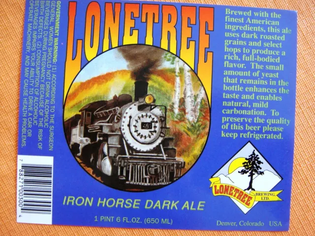 LONETREE BREWING  beer label - DENVER COLORADO  with train