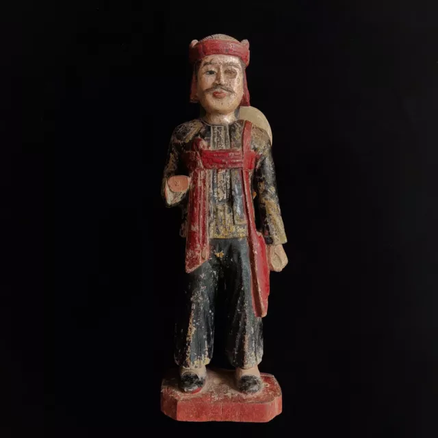 Antique Wood Sculpture Burmese Nat Spirit Statue Carved Wooden Guardian Fine Art