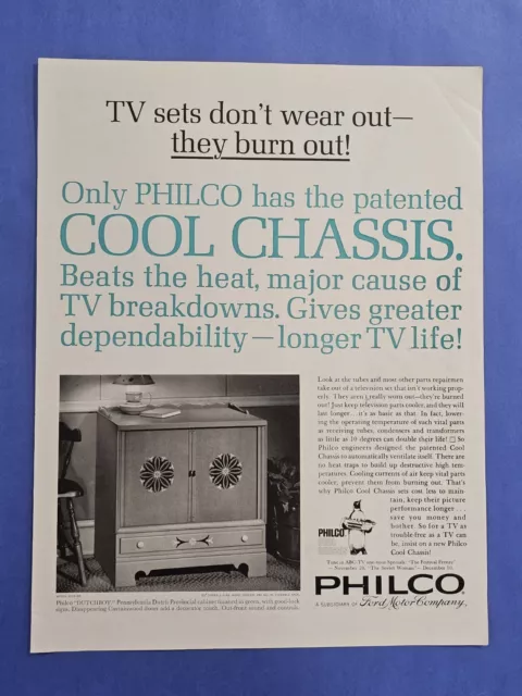 1963 Vintage Print Ad Philco Cool Chassis TV Ford Motor Company