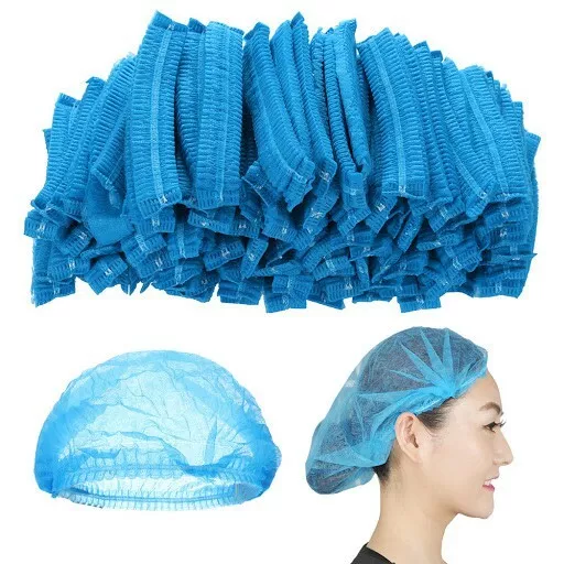 100 Disposable Mob Caps Elasticated Hair Kitchen Nets Cap Catering Food Cooking