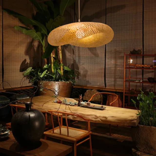 Vintage Bamboo Chandelier Lamp Ceiling Light Rattan Bar Zen Living Room