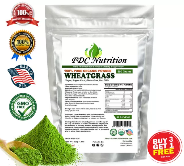 Organic Wheatgrass Powder , Super food, Green Wheat Grass 1.1LB By FDC Nutrition