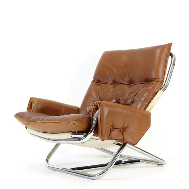 Retro Vintage Danish Leather Lounge Easy Chair Armchair 70s Mid Century Modern