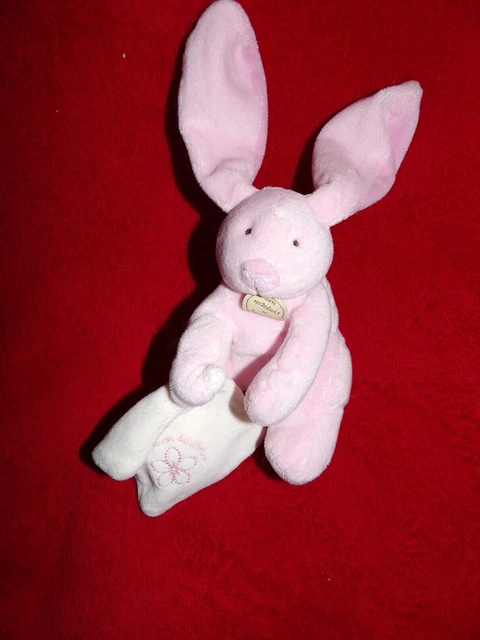 Doudou Et Compagnie Peluche Lapin Rose Mouchoir Blanc Mon Doudou Fleur