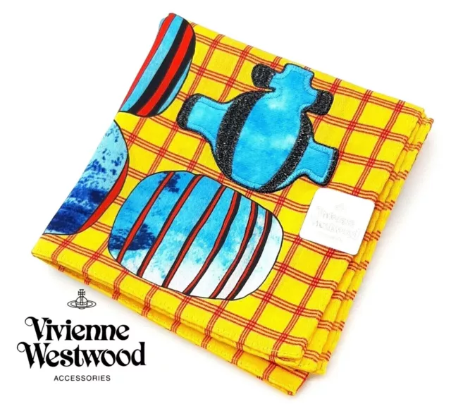 VIVIENNE WESTWOOD NEW Cotton scarf Handkerchief Yellow Lattice orb ...