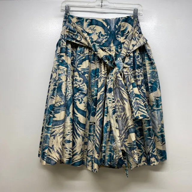 Diane Von Furstenberg Size 8 Women's Blue-Cream Pattern Pleated Skirt