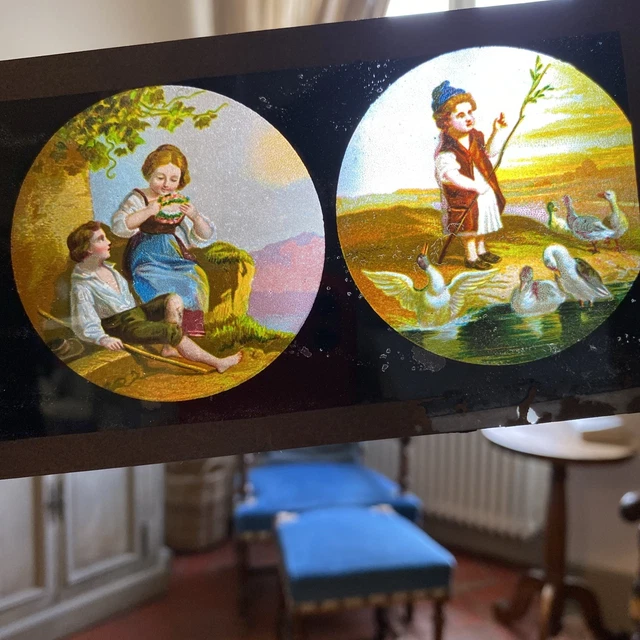 Grande Plaque De Lanterne Magique Ancienne – Peinture Sur Verre – Collection