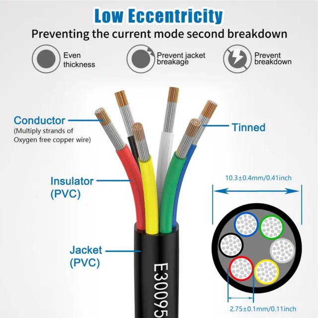 Electrical Wire 14 AWG 6 Core Conductor Extension Cable Tinned Copper Wire 5 Mtr