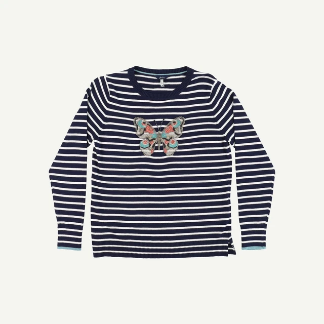 Joules Womens Navy Cotton/Polyester Striped Long sleeved Jumper Size 10