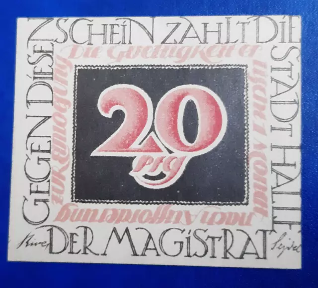 Halle Notgeld 20 Pfennig 1921 Emergency Money Germany Banknote (27041)